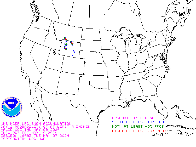 Day two probability of at least four inches of snow