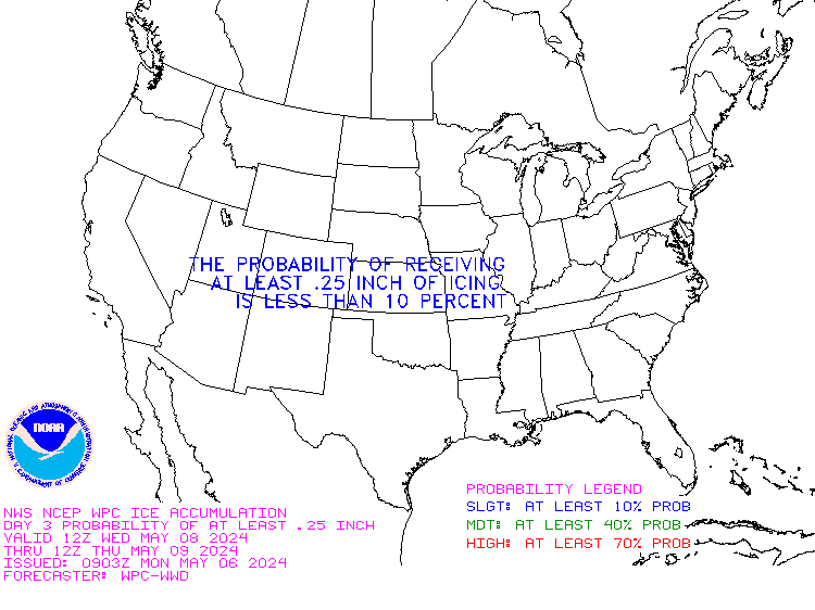 Day three probability of at least a quarter-inch of ice