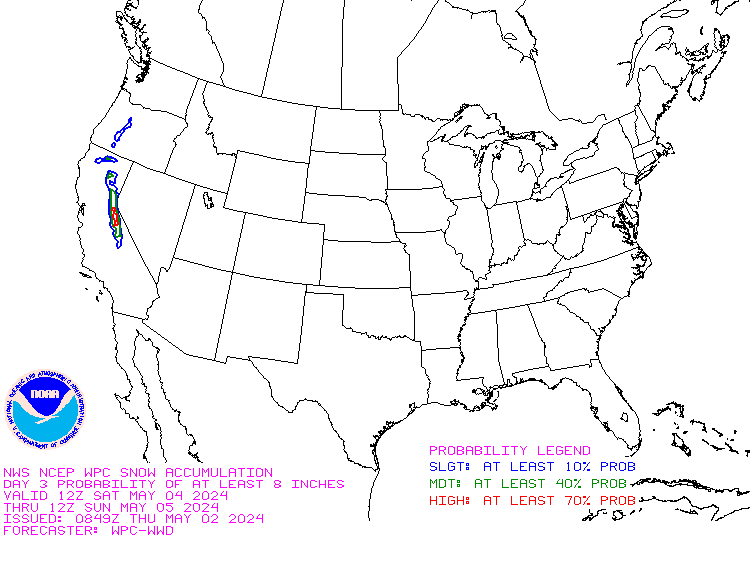 Day three probability of at least eight inches of snow
