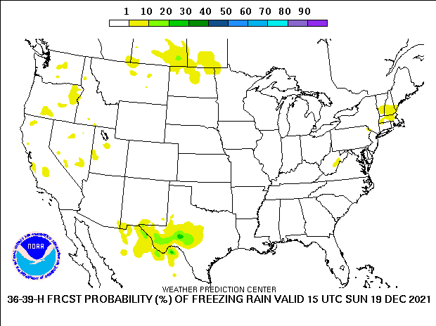 3-hour probability of freezing rain ending at 15Z December 19, 2021