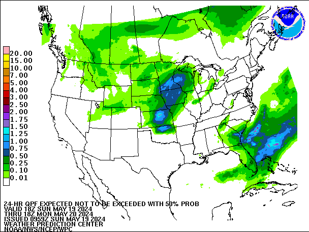 24-Hour 50th
                     Percentile QPF valid 18Z May 20, 2024