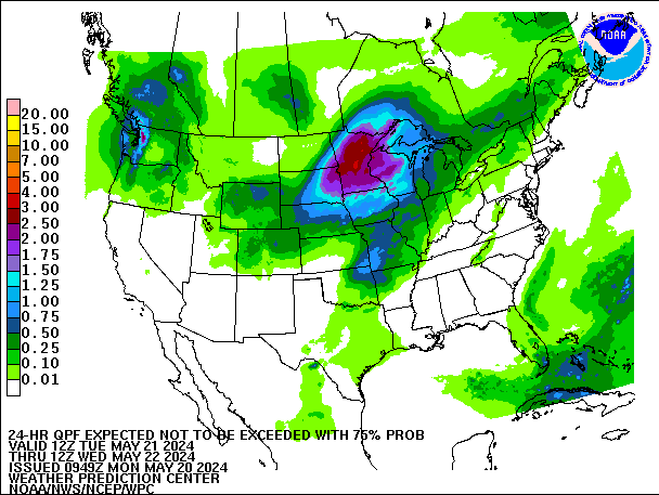 24-Hour 75th
                     Percentile QPF valid 12Z May 22, 2024