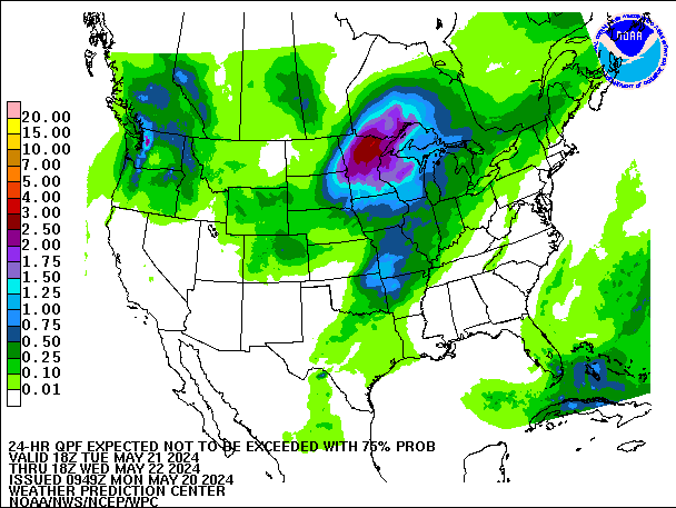 24-Hour 75th
                     Percentile QPF valid 18Z May 22, 2024